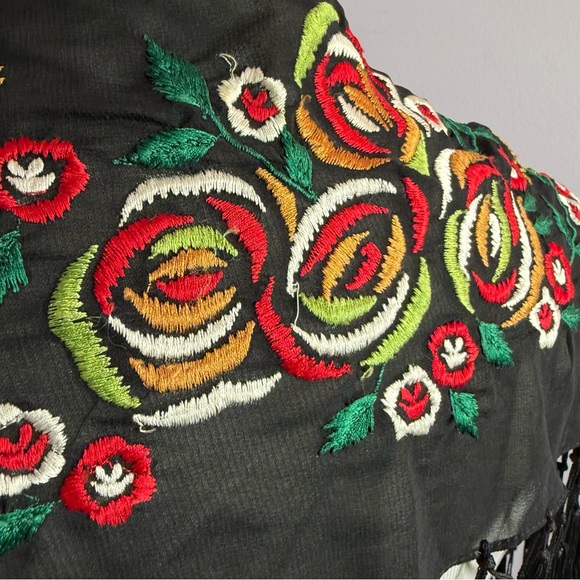 Cejon Black Shawl with Colorful Floral Embroidery - Picture 9 of 10